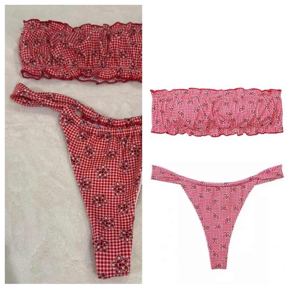 New! Set Frankieâs Bikinis X Pink Rosalind Bandeau Reilly Bikini 31496